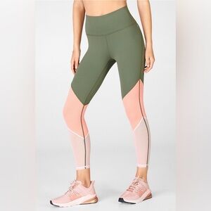 Fabletics Women’s Zone‎ Powerhold Leggings XXS Pink Green Mesh Panel 7/8 NWT